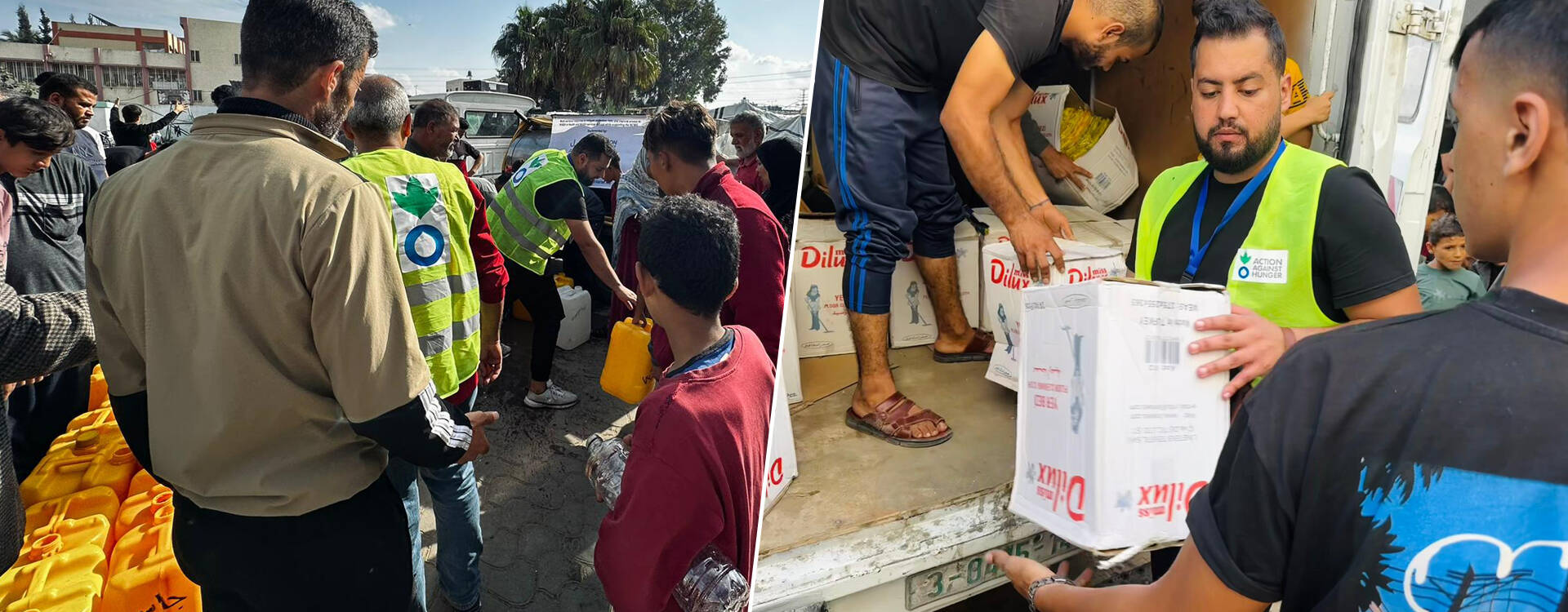 Wir setzen alles daran, die Menschen mit dem Notwendigsten zu versorgen. Unsere Teams verteilen Trinkwasser an die notleidende Bevölkerung.