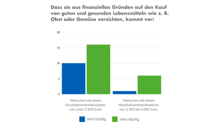 Dass sie aus finanziellen Gründen auf den Kauf von guten und gesunden Lebensmitteln wie z.B. Obst oder Gemüse verzichten, kommt vor.