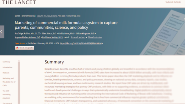 Screenshot The Lancet zum Marketing von Babymilchpulver